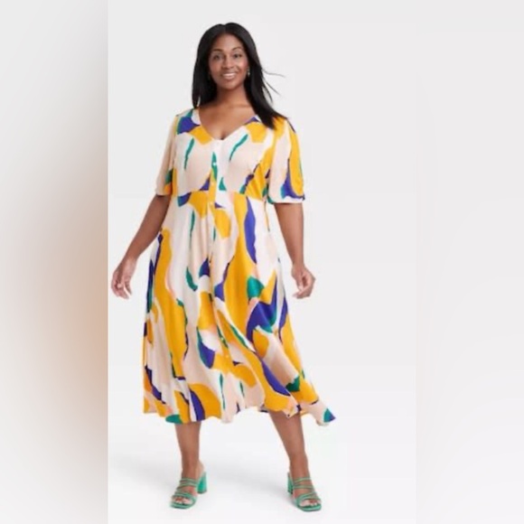 NWT Ava & Viv Colorful Abstract Midi Dress
Size 3x 🌺🌹🌸 BG 10 - Picture 4 of 4